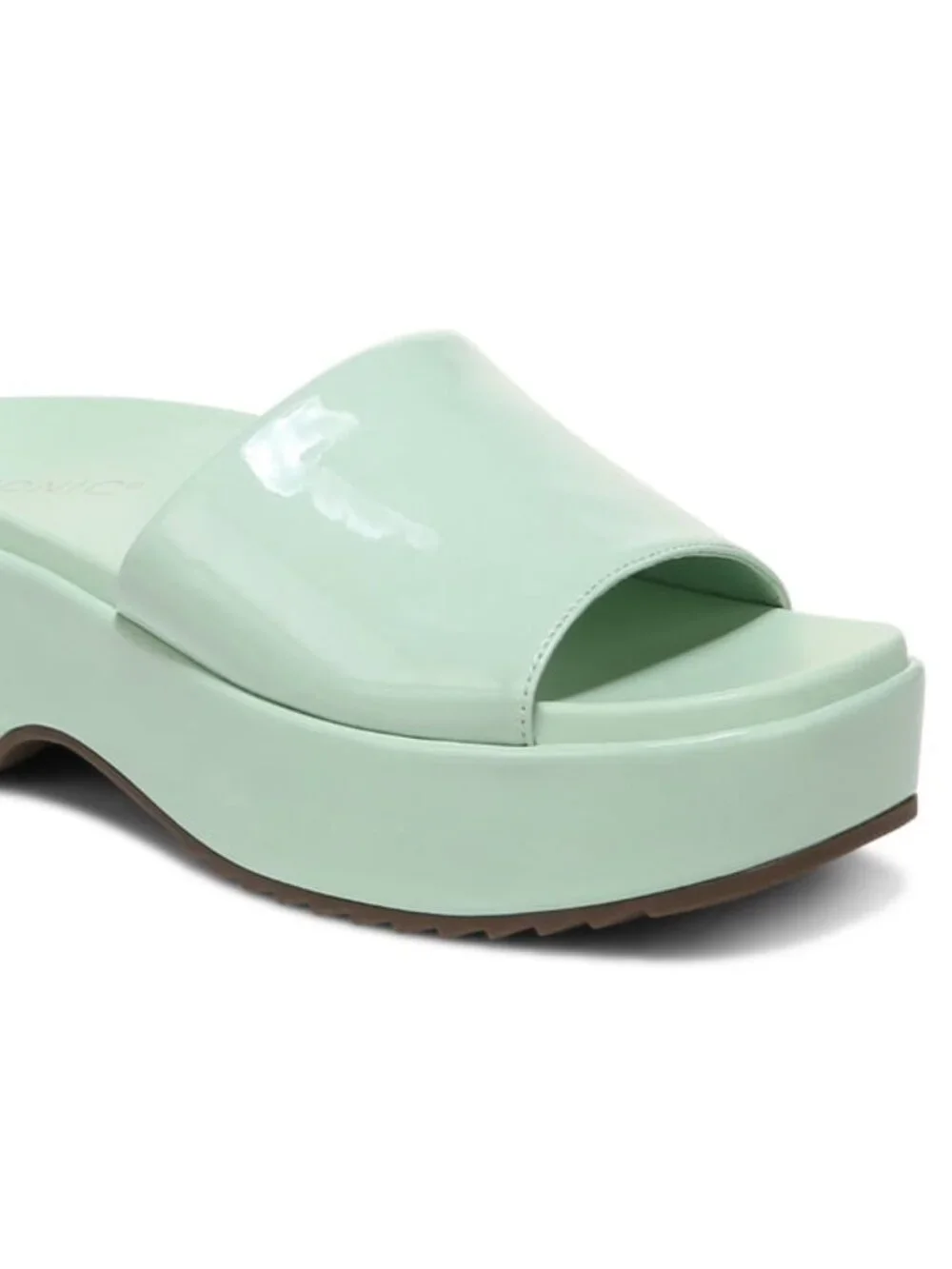 Vionic Trista Flatform Slide sandals, with glossy mint green finish Size 8